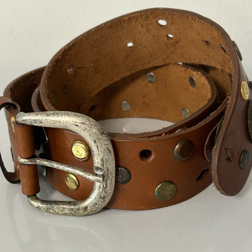Vintage EXP Jeans Express Leather Italy Studded Gypsy Western Belt -L
